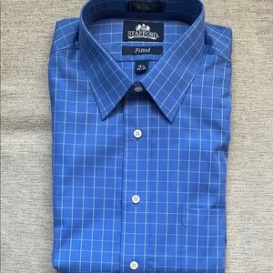 Stafford Men's Blue Grid Dress Shirt